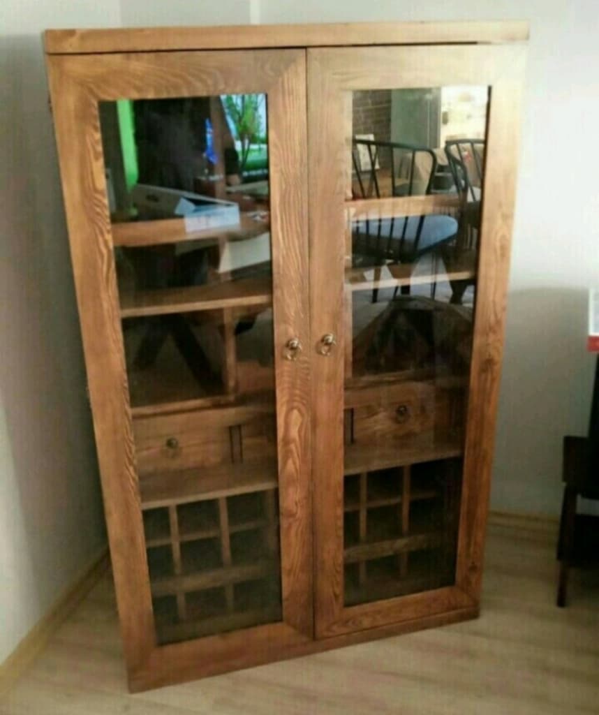 % 100 Doğal çam ağacı masif bar dolabı ve şaraplık konsol. - 4