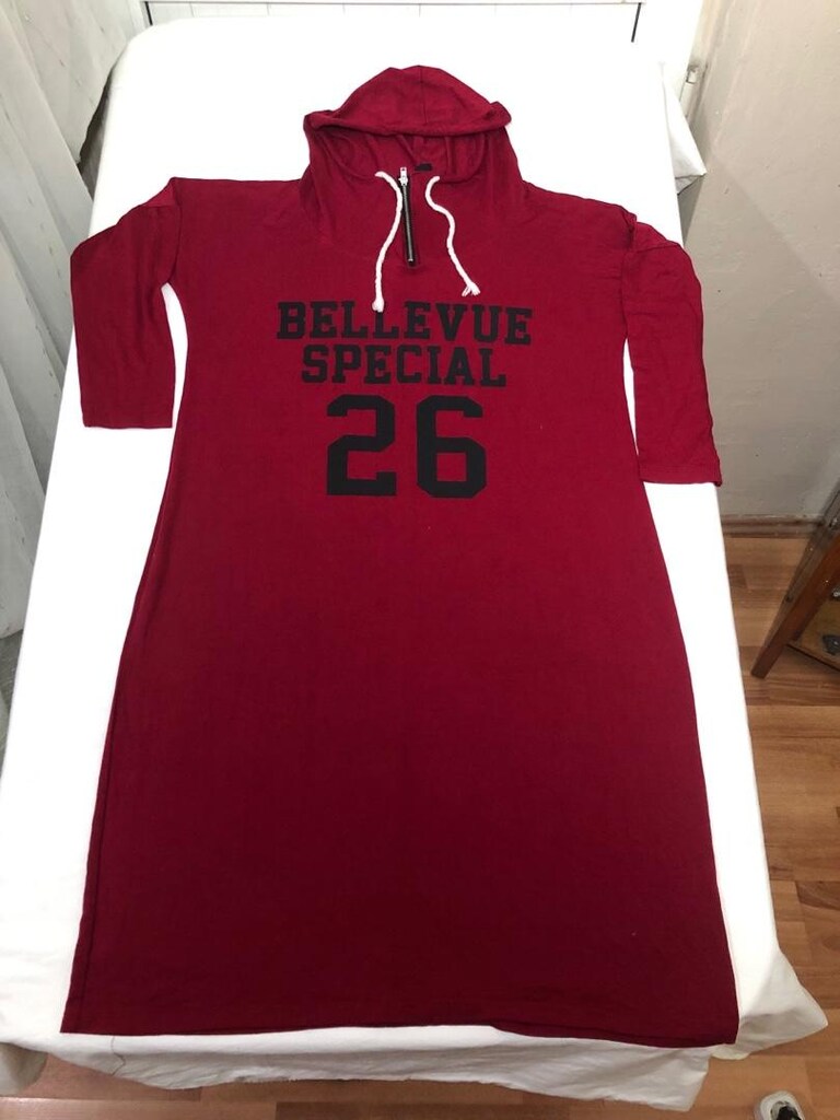 Bordo Kapüşonlu Uzun Sweatshirt Elbise