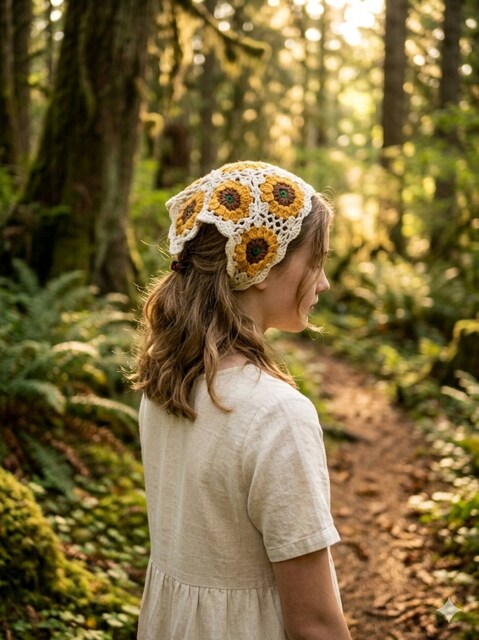 Ayçiçeği Motifli Kız Çocuk Bandana