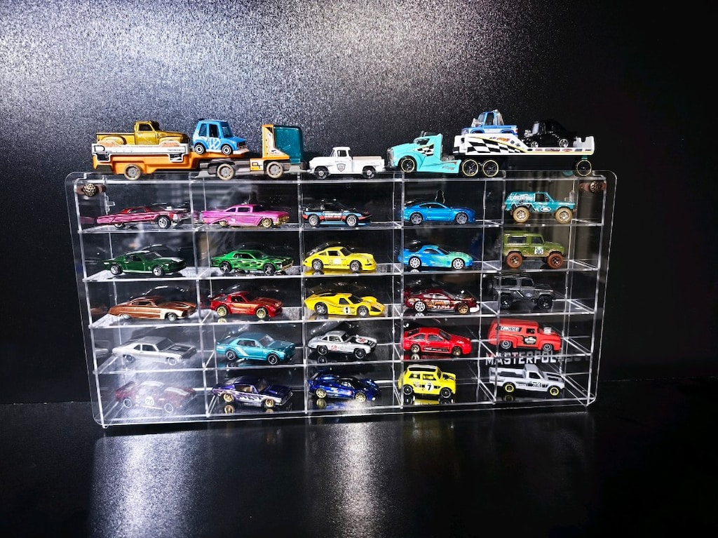 25 li - 1/64 ölçekli Kapaklı şeffaf 25 li koleksiyon araba rafı araç s