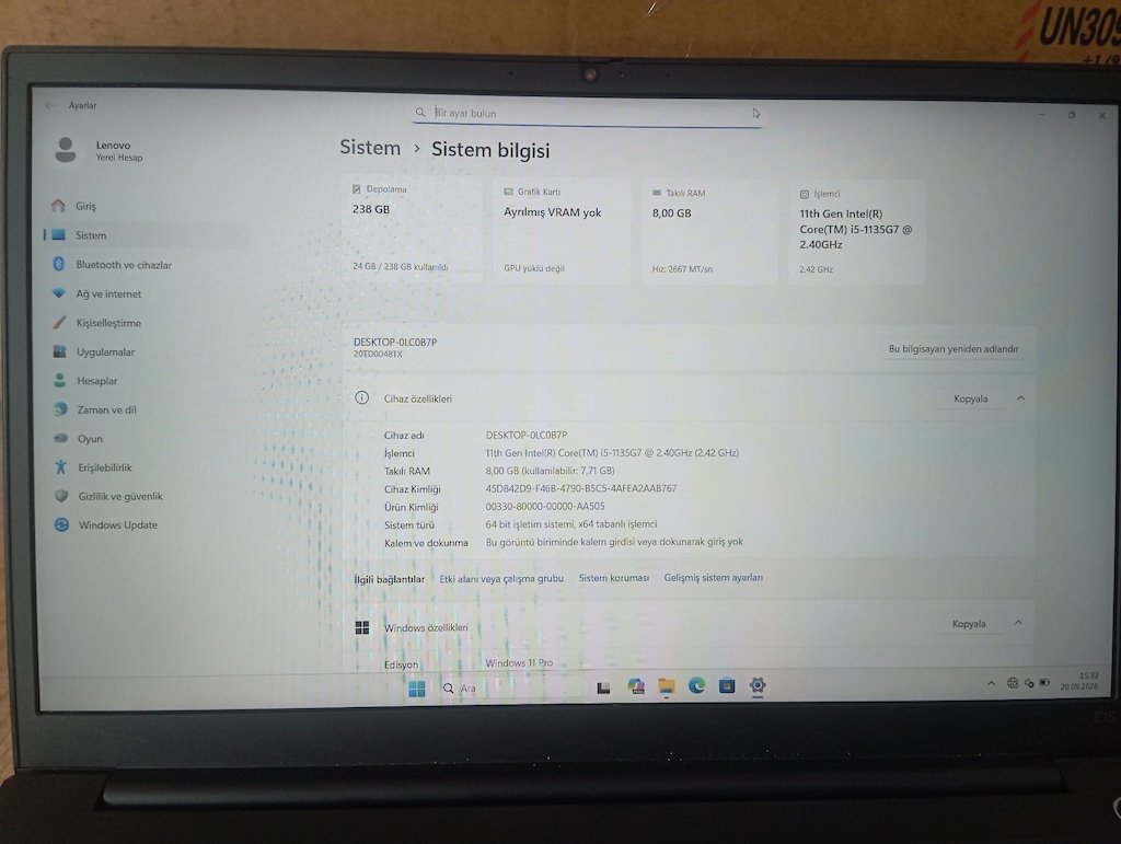 LENOVO THİNKPAD İ5 İŞLEMCİ 11.NESİL-8GB RAM 256 GB SSD - 6