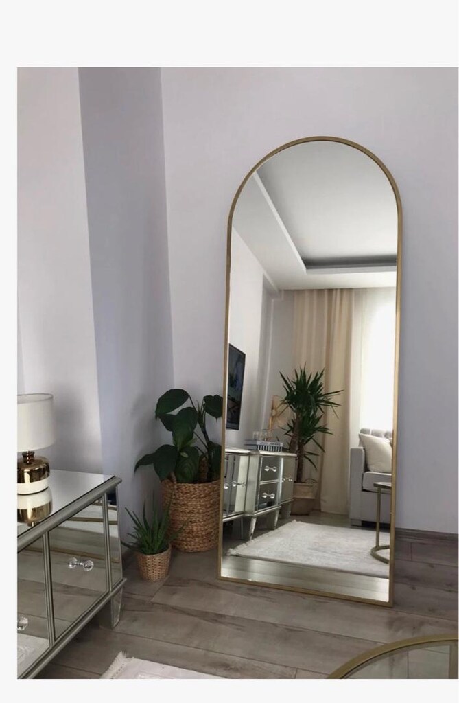 Gold Metal Çerçeveli 180*70 cm Ayaklı Oval Boy Aynası - 2