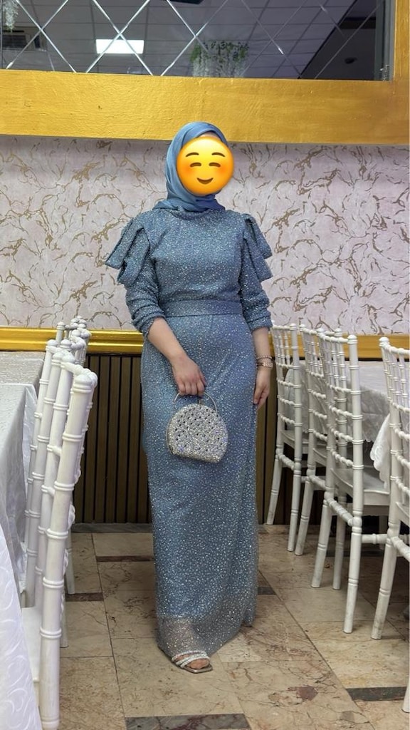 buz mavisi taşlı uzun abiye - 3
