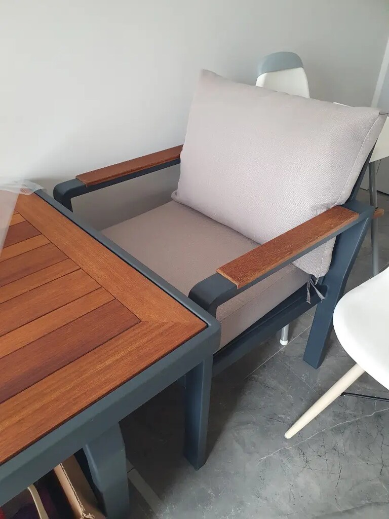 Terazzi paslanmaz bahçe balkon teras masa oturma takımı seti - 5