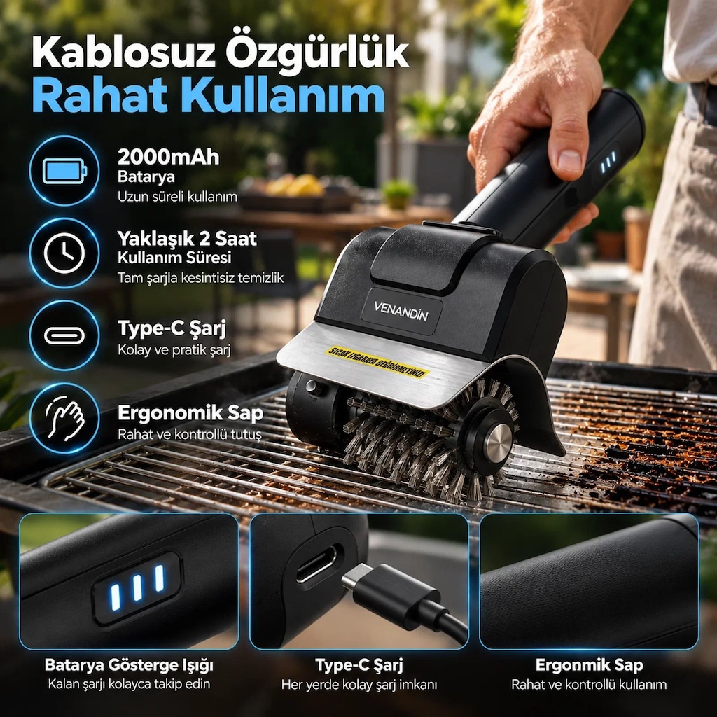 Grillo Kablosuz Elektrikli Izgara Temizleme Makinesi 600 RPM - 4