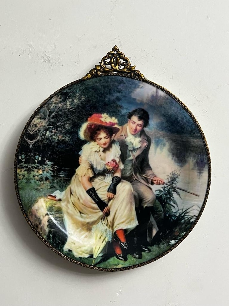 Vintage çerçeveli porselen duvar tabağı - 4
