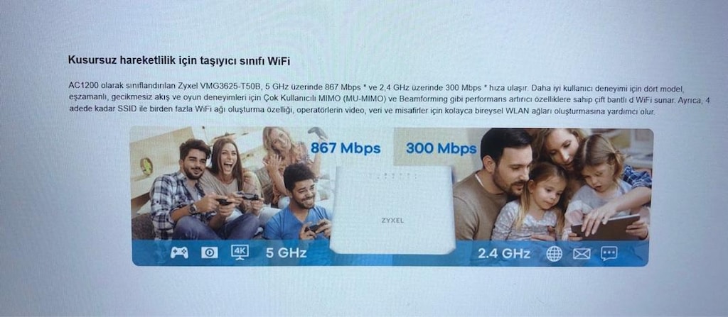 Zyxel VMG3625-T50B (VDSL) Destekli Kablosuz-AC Modem - 9