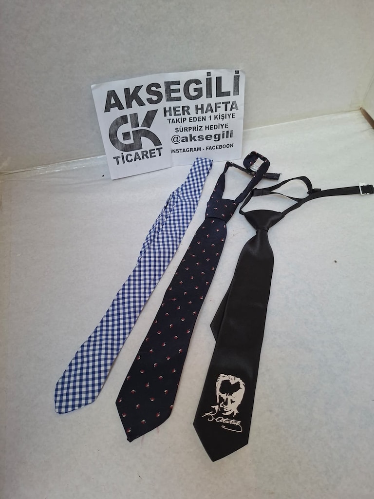 Atatürk Baskılı Kıravat 3 Kıravat Çocuk Gösteri Kıravatı İLN:114