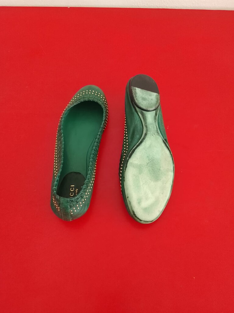 Gucci Hakiki Deri Zımbalı Kadın Babet (36 Numara) - Zümrüt Yeşili - 5