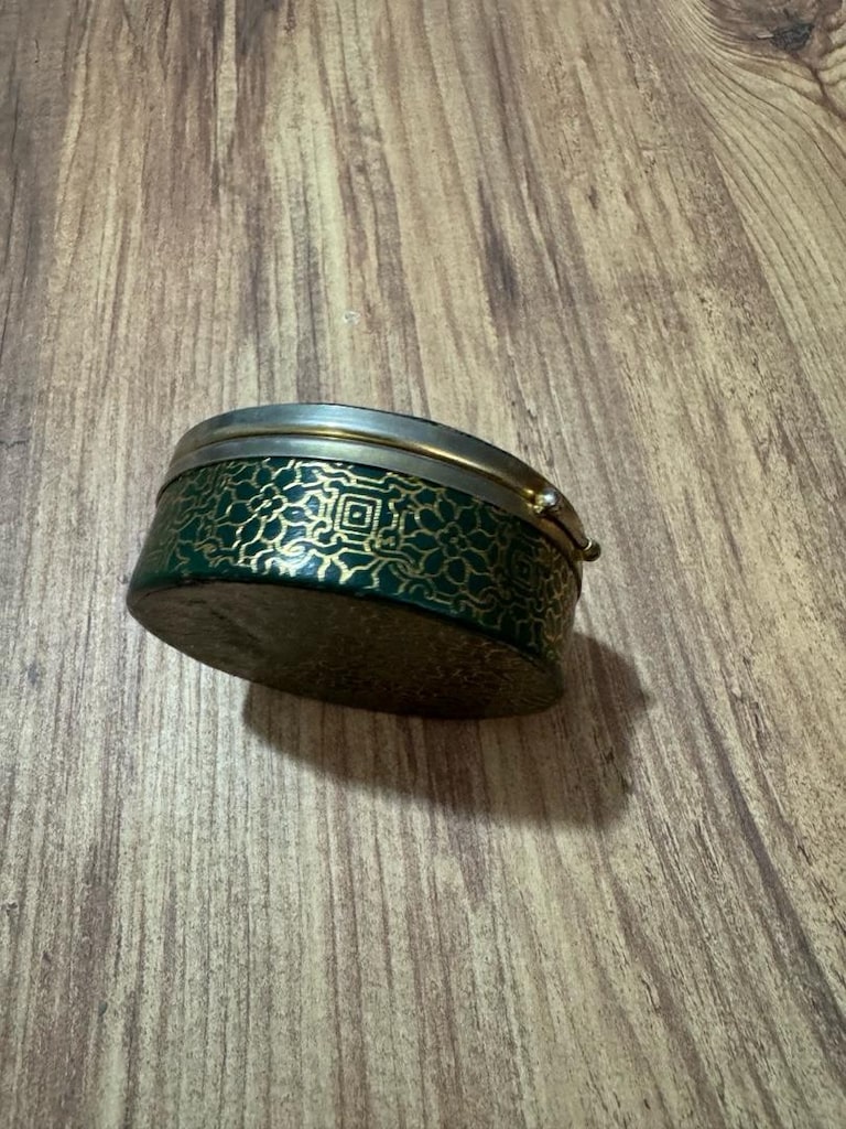 Vintage Retro Desenli & Gold Detaylı Metal Mücevher & Kadife Takı Kutu - 7