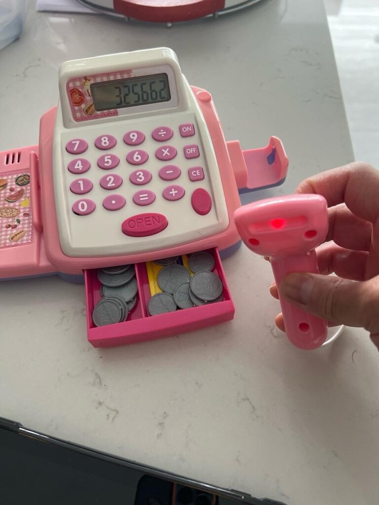 Pembe Yazar Kasa Pilli Sesli Barkod Okuyucu Işıklı Gerçek Hesap makine - 3