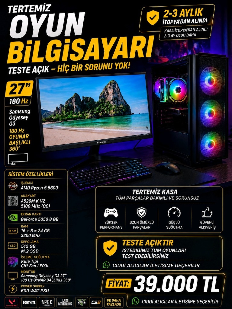 acil satılık oyuncu bilgisayari set tertemiz cihaz