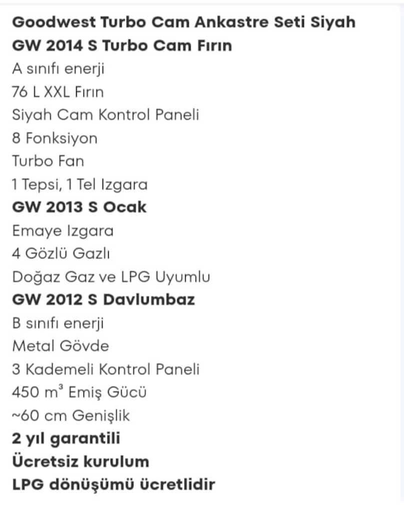 GOODWEST SIFIR ANKASTRE SET - 4