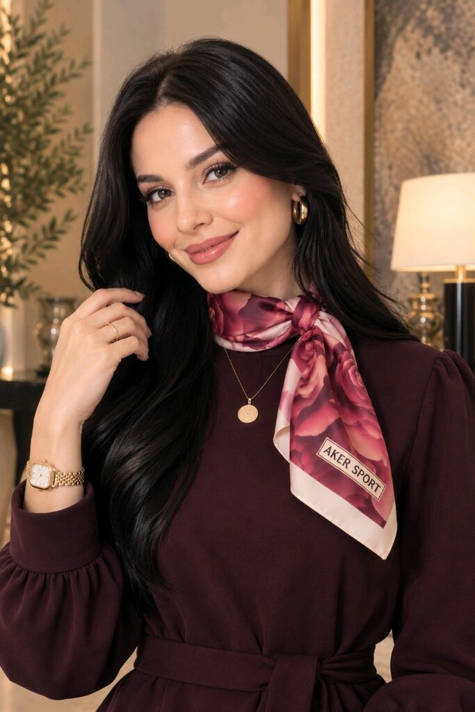 SIFIR AKER GÜL MOTİFLİ VİNTAGE EŞARP Y2K - 3