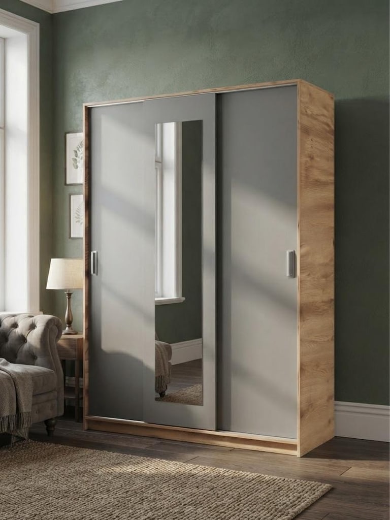 Modern Gri-Ahşap 3 Kapaklı Sürgülü Gardırop (160x180) 16 Ay Garantili - 3