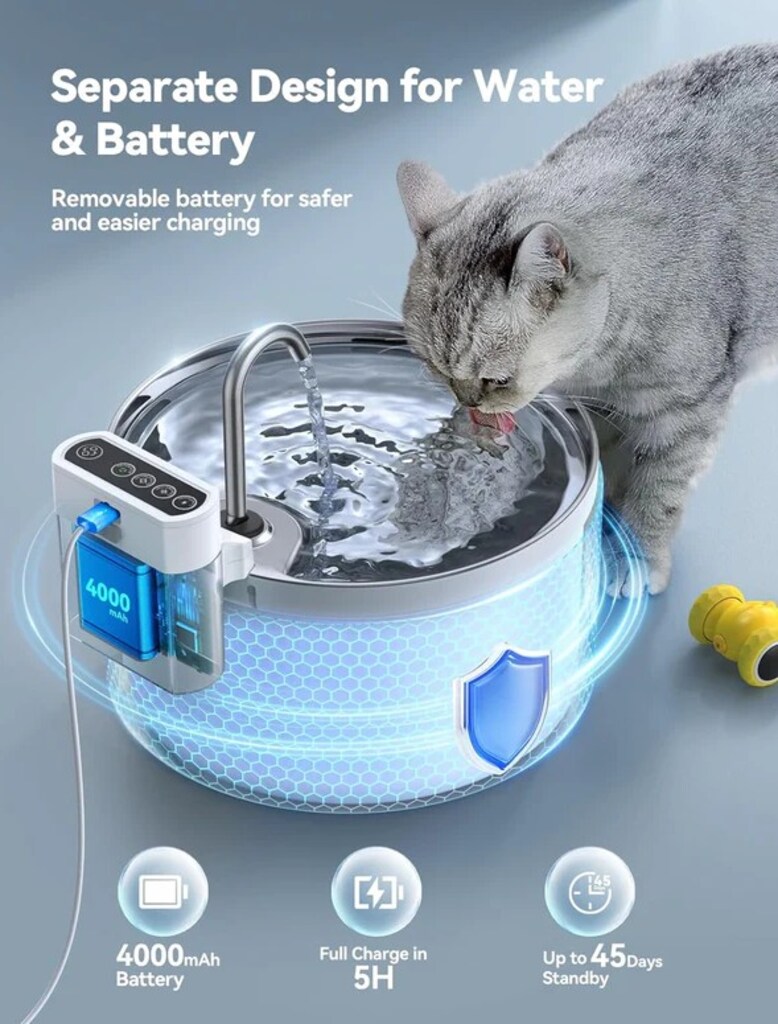 FeelNeedy 3.5L Kablosuz Paslanmaz Çelik Kedi Su Pınarı - Sıfır - 6