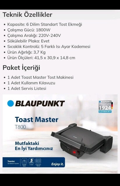 Tost Makinası Blaupunkt T800