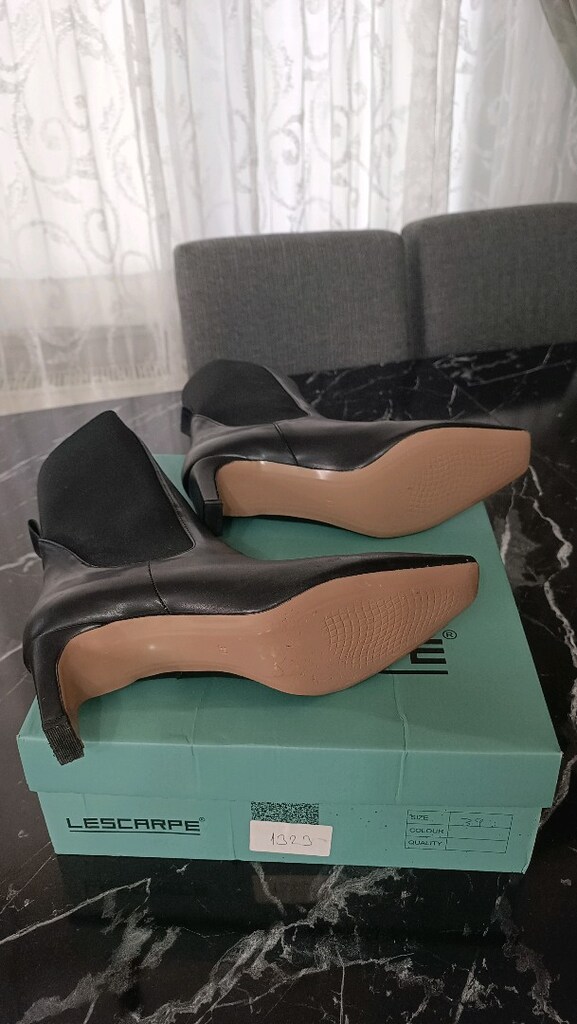LESCARPE Siyah Deri Kadın Topuklu Çizme - 4