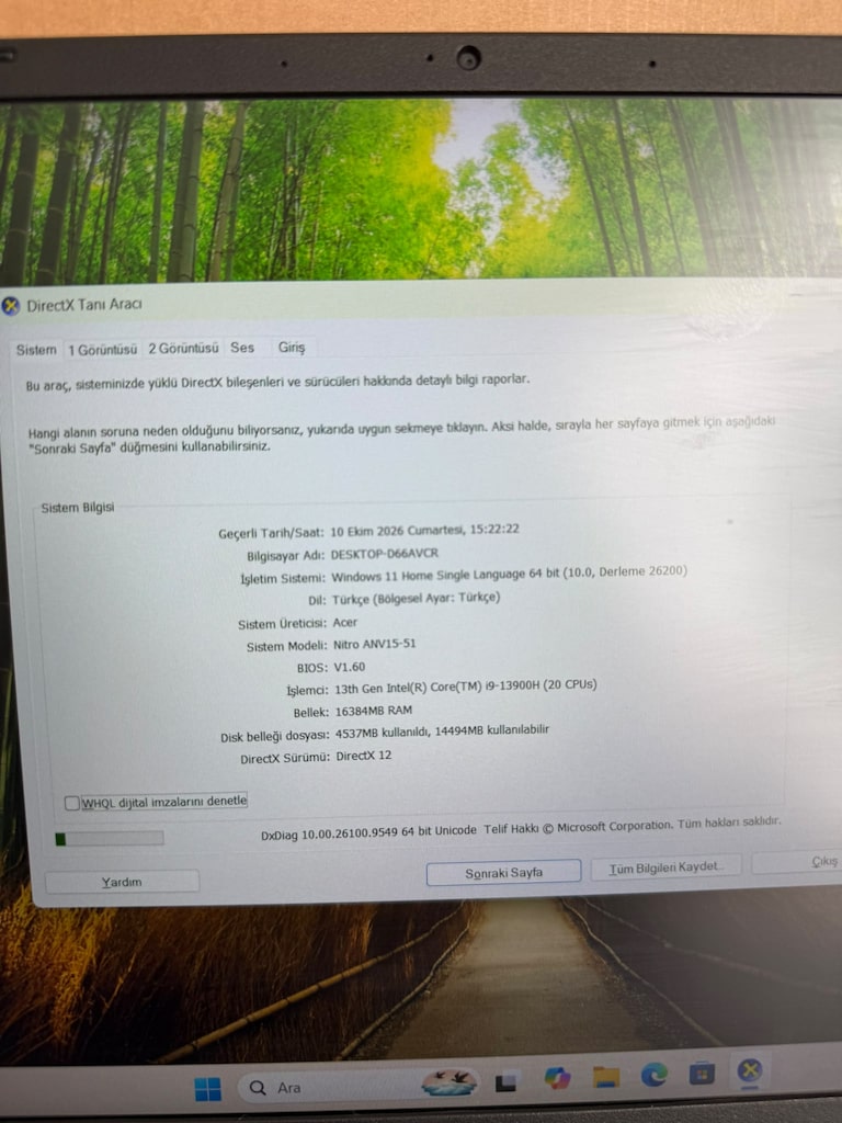 Acer Nitro Oyuncu Laptop i9-13900H RTX 4060 16GB RAM 1TB NVMe SSD - 5