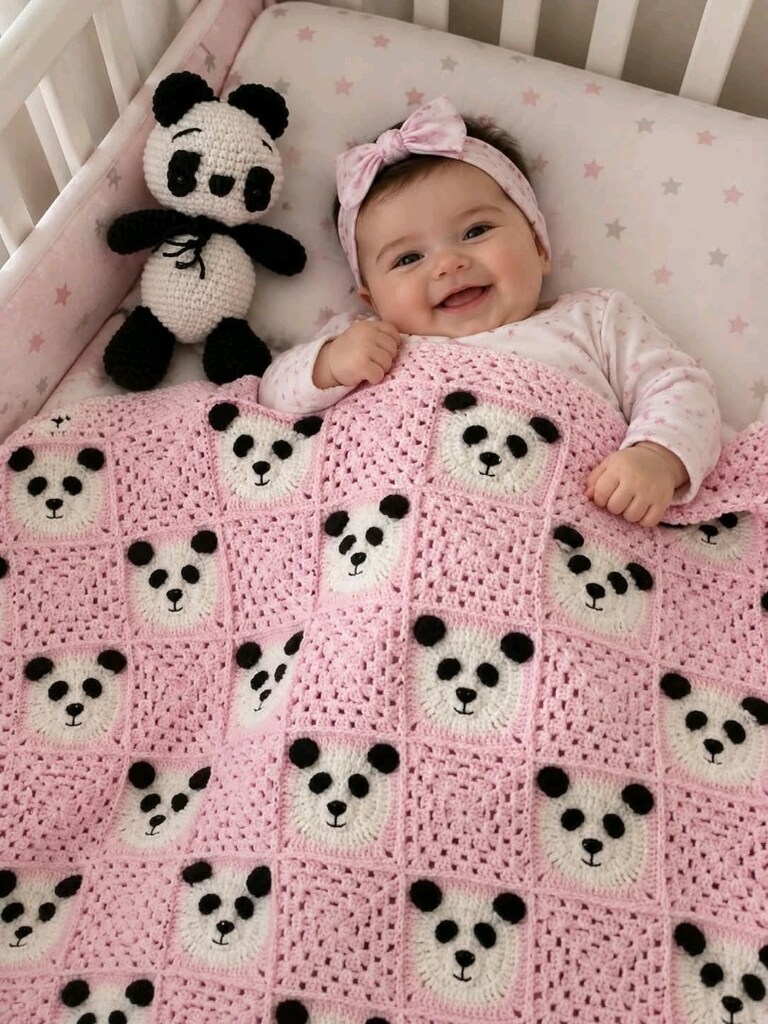 panda desen bebek battaniyesi ve oyuncak - 7