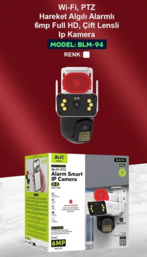 BLİC-BLM94 6MP ÇİFT LENS HAREKETLİ WİFİ İP SU GEÇİRMEZ MEGAFONLU ALARM - 3
