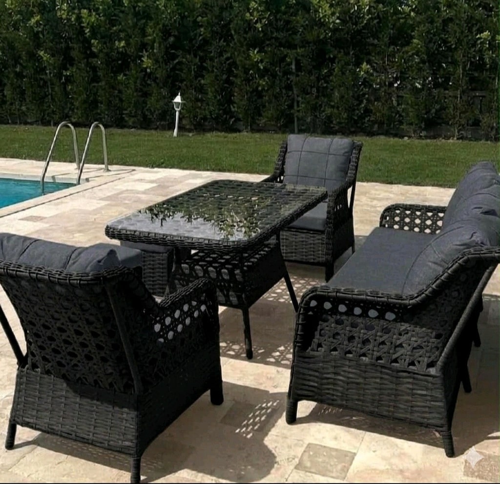 SİYAH RATTAN BAHÇE BALKON TERAS TAKIMLARI SIFIR