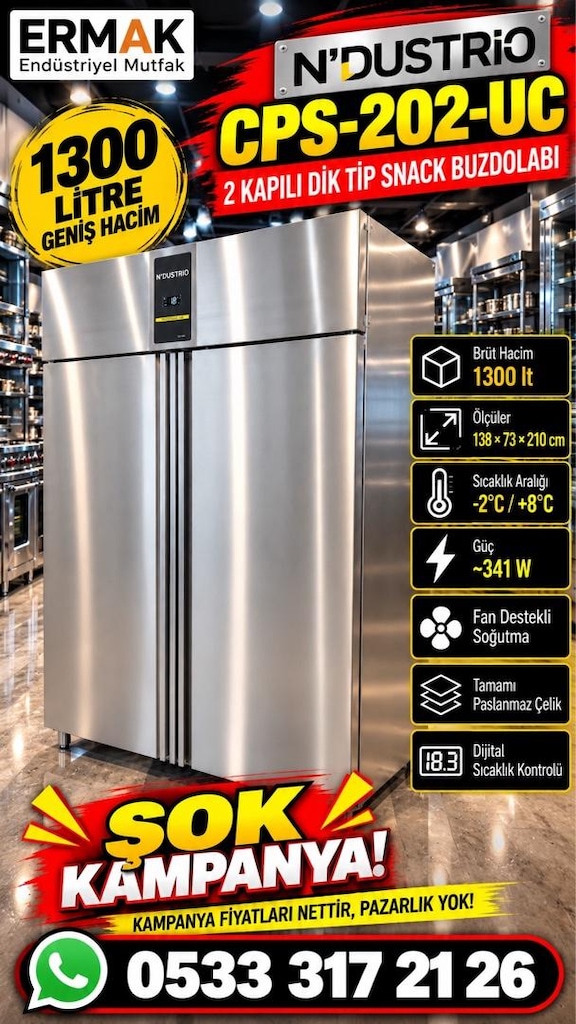N’DUSTRIO CPS-202-UC – 2 KAPILI DİK TİP SNACK BUZDOLABI | ŞOK KAMPANYA - 4