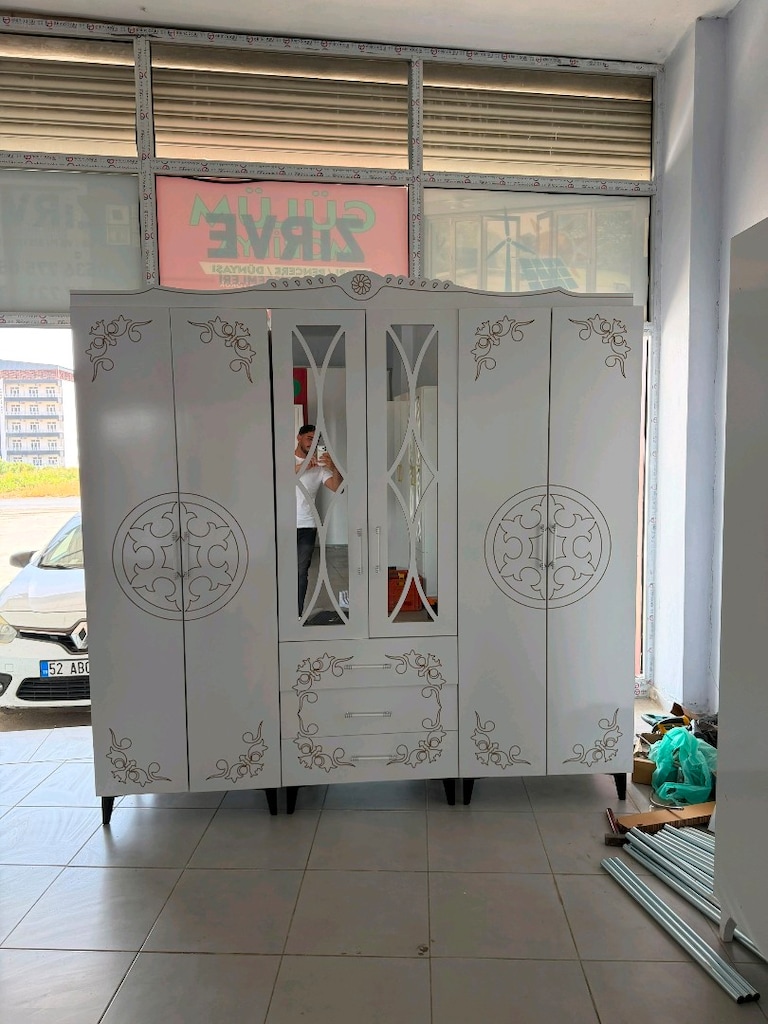 elbise dolabı 6 kapaklı içi raflı özel üretim MDF - 2