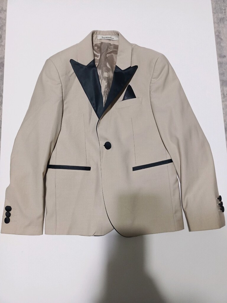 8-9 YAŞ slim fit sivri yaka ceket pantolon çocuk smokin set Bej - 4