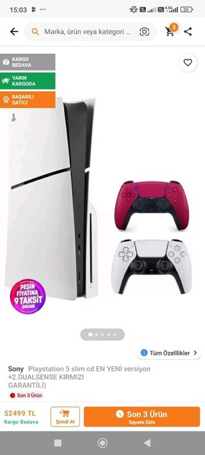 PlayStation 5 Slim CD 1 TB ÇİFT KOL
