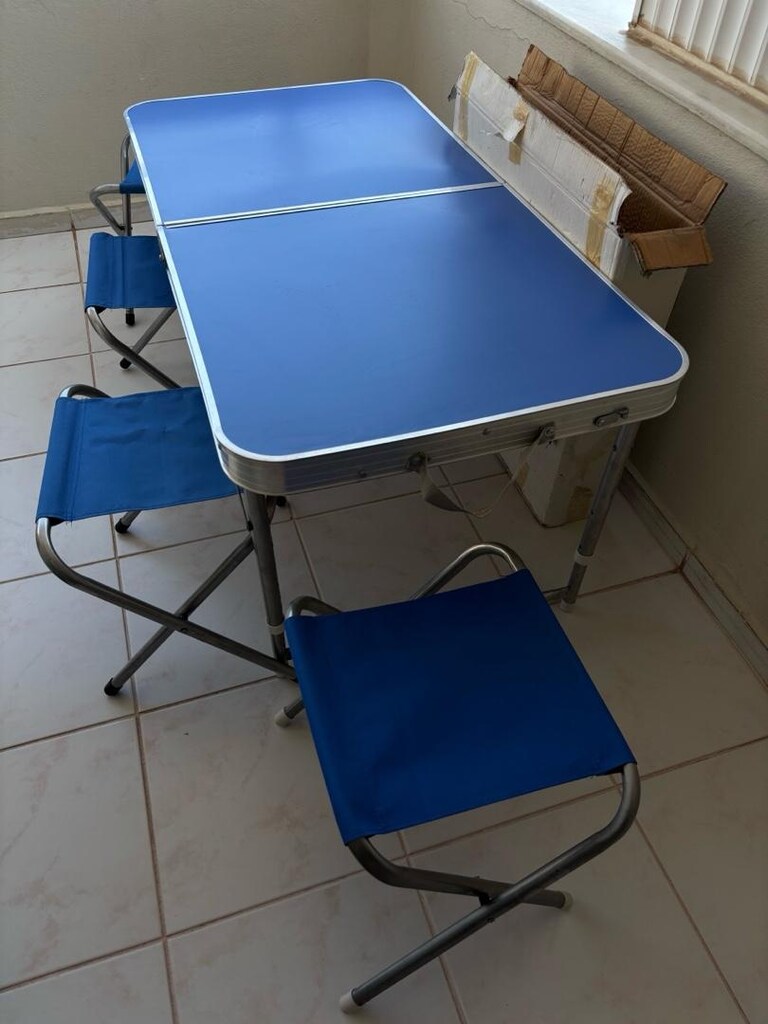 Katlanır Piknik Masa Seti (60x120 cm) + 4 Tabure - Temiz / Mavi - 2