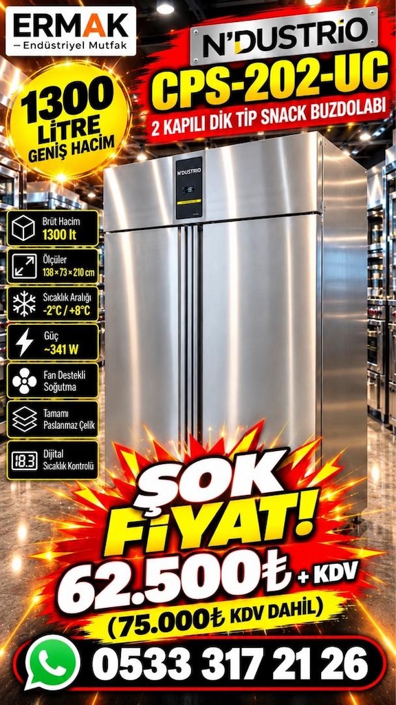 N’DUSTRIO CPS-202-UC – 2 KAPILI DİK TİP SNACK BUZDOLABI | ŞOK KAMPANYA - 3