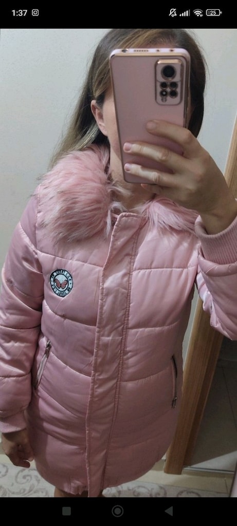 pembe şişme mont