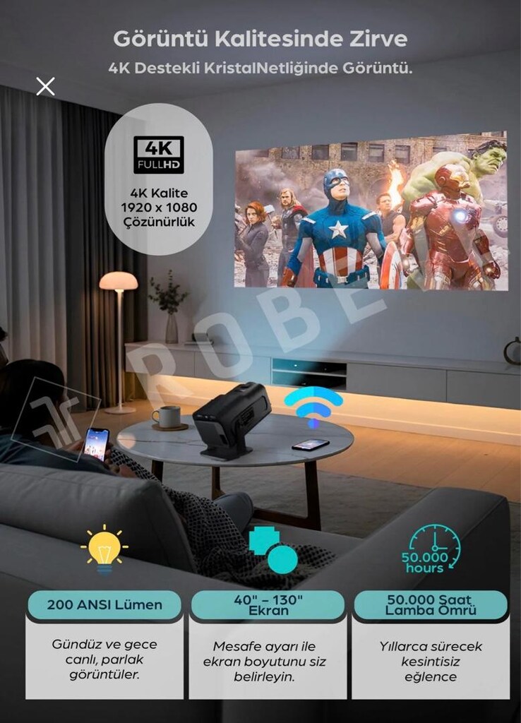 4K YÜKSEK ÇÖZÜNÜRLÜKLÜ ANDROİD TAŞINABİLİR PROJEKSİYON SIFIR - 4