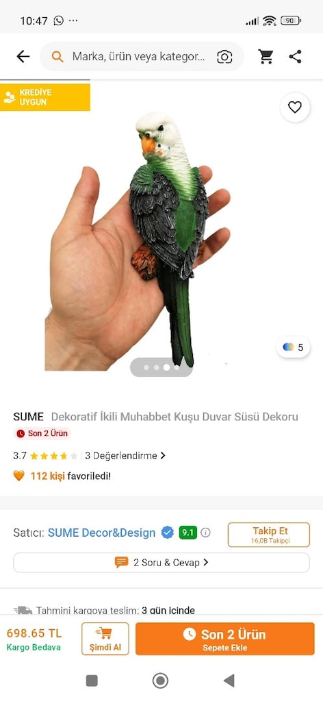 dekoratif duvar süsü, taş tozu muhabbet kuşu - 6