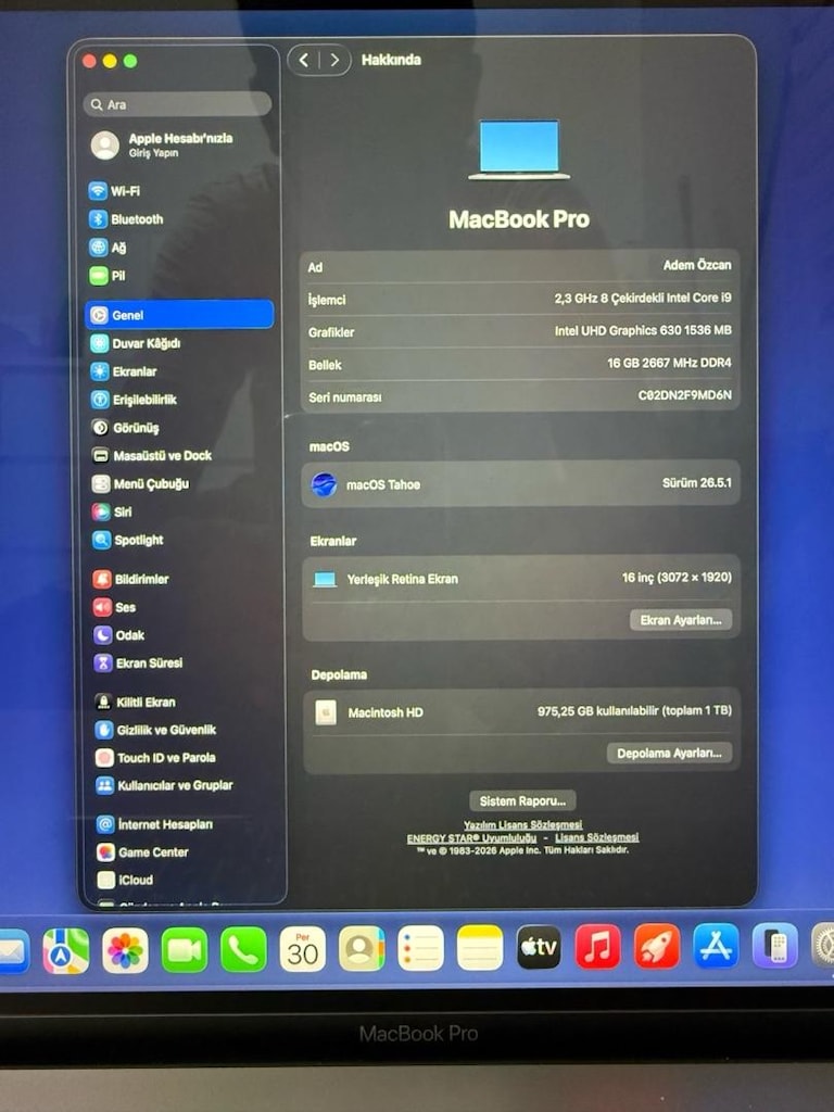 MacBook Pro / i9 / 16 inç / 16 GB Ram / 1 TB Ssd - 2