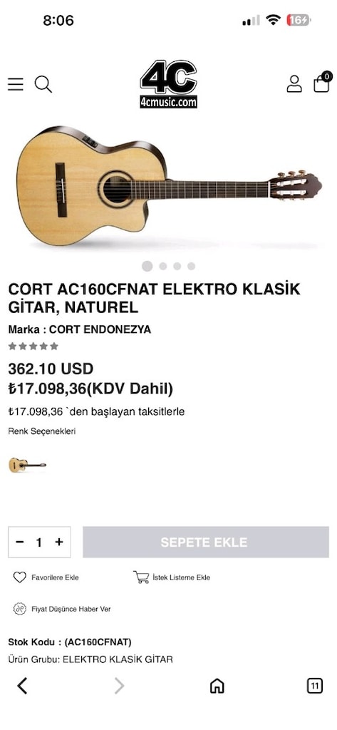 gitar cort ac160cfnat elektro klasik gitar natürel orjinal - 6