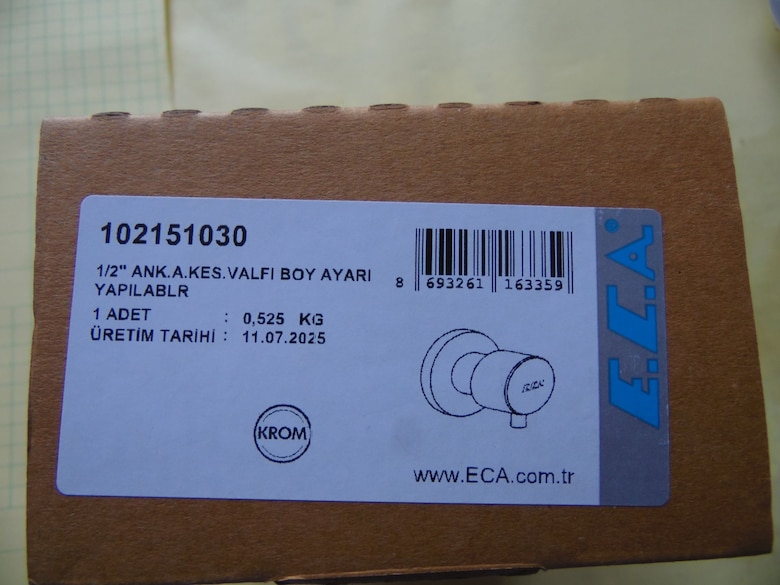 ECA. 1/2" Ankastre Kesme Valfi (Boy Ayarlı - Krom) - Sıfır Kutusunda - 5
