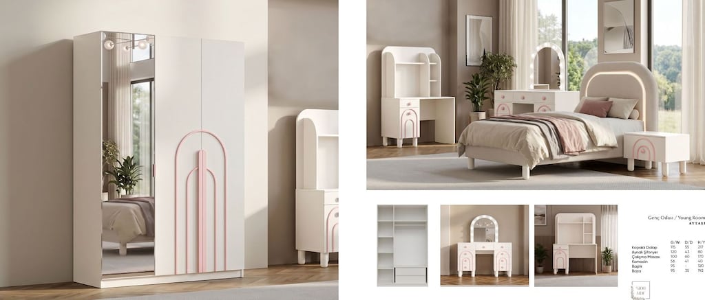 Sıfır ,%100 MDF - Çocuk / Genç Odası 3 Kapılı Gardırop - Aytaşı - 10