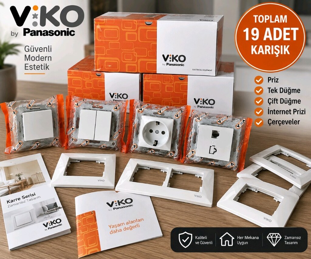 VİKO Karre Priz – Tek/Çift Düğme – İnternet Prizi – Çerçeve | 19 Adet - 2
