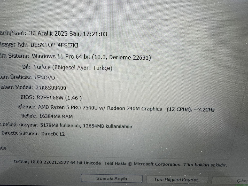 THİNKPAD T16 RYZEN 5 PRO İŞLEMCİ 16 GB RAM 256 NVME - 7