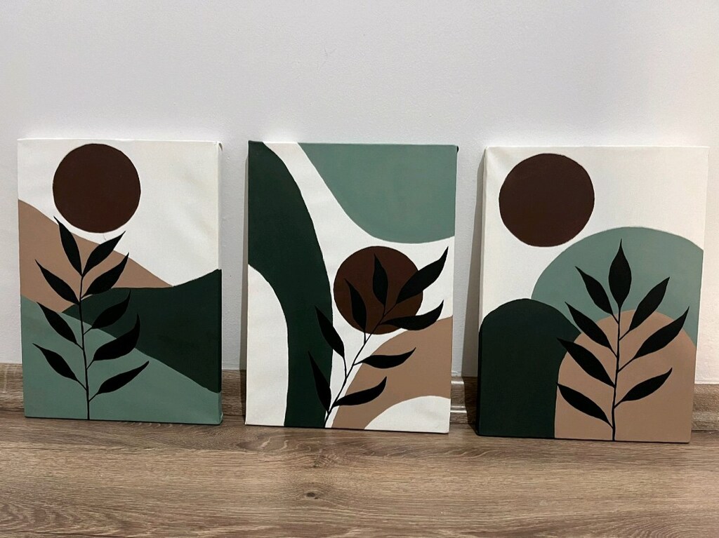 25×35 Ebatında Taual üzeri akrilik dekoratif bohem tablo 3 lü set - 10