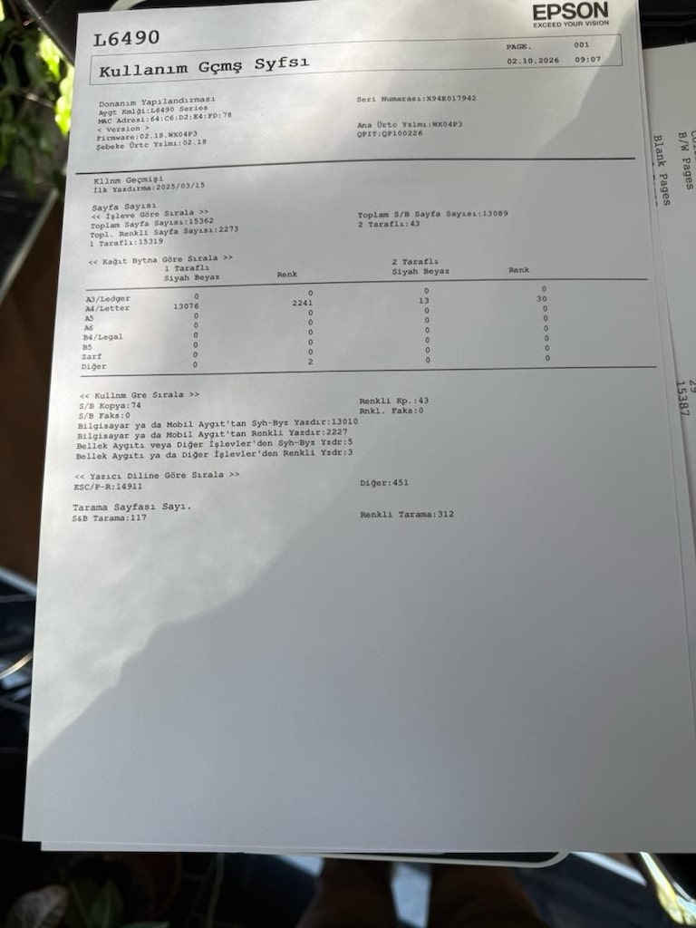 EPSON ECOTANK L6490 – SIFIR AYARINDA – ÇOK TEMİZ - 5