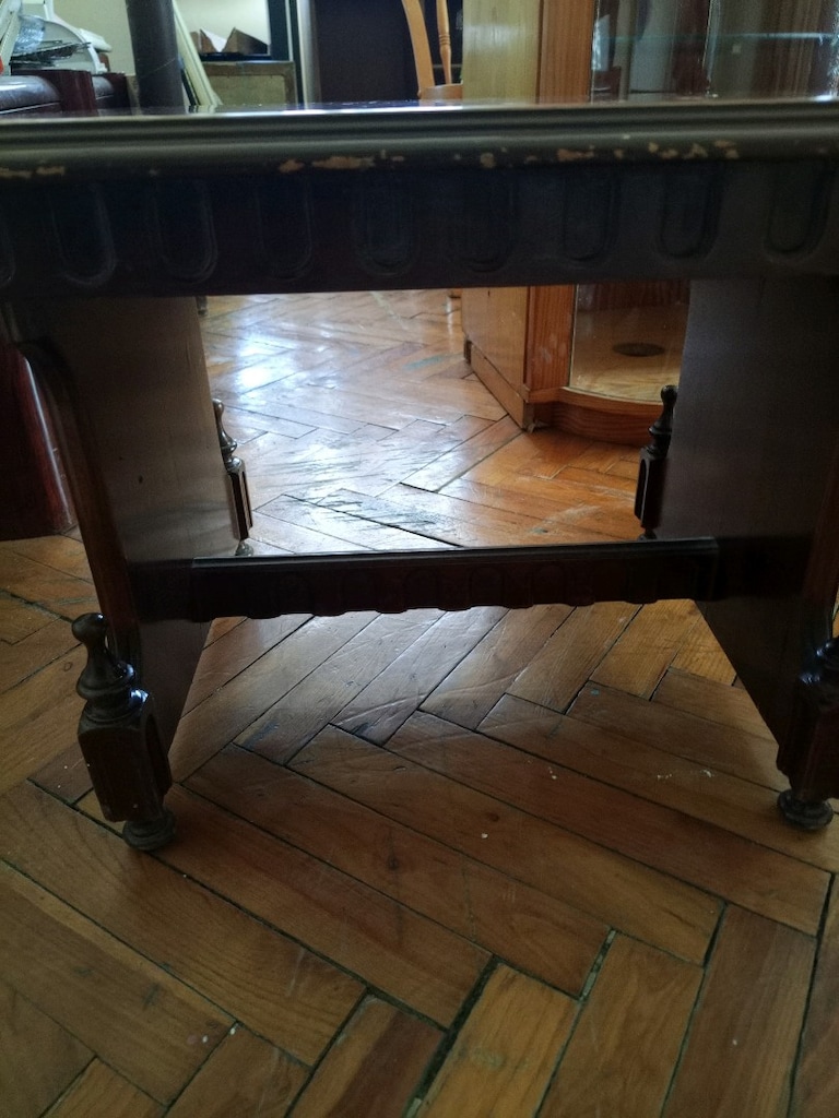 Vintage Kakmalı Ahşap Kare Yan Sehpa / Marküteri Çiçek Motifli Fiskos - 4