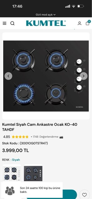 set üstü ocak kumtel