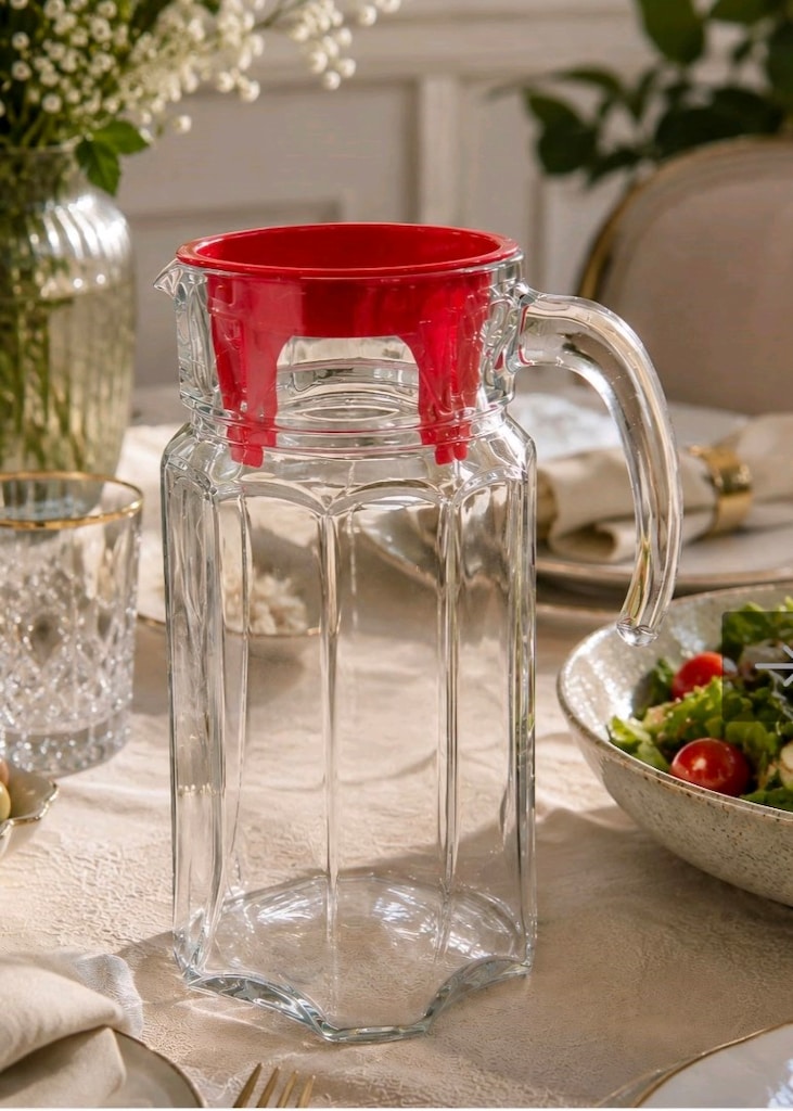 Paşabahçe Köşem Kırmızı Kapaklı Sürahi, Şeffaf Cam 1,75 l Su Kavanozu