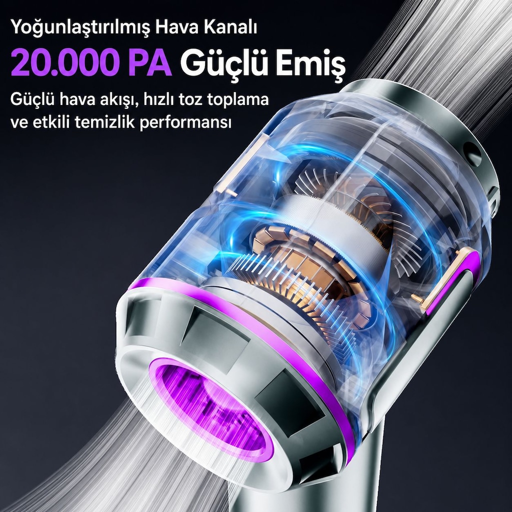 Orijinal 20.000PA Şarjlı Araç Süpürgesi Göstergeli 100W Süper Güç - 4
