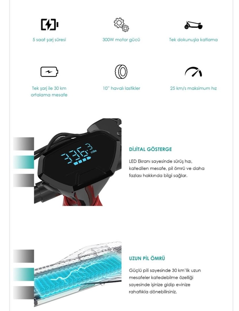 GOTRAX G Pro Elektrikli Scooter 3 Teker - 4