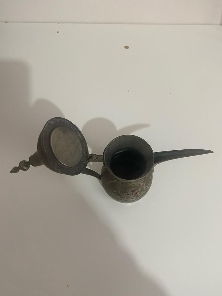 Vintage Hint Moradabad İşi Pirinç Mırra Cezvesi / Dallah İbrik - 4