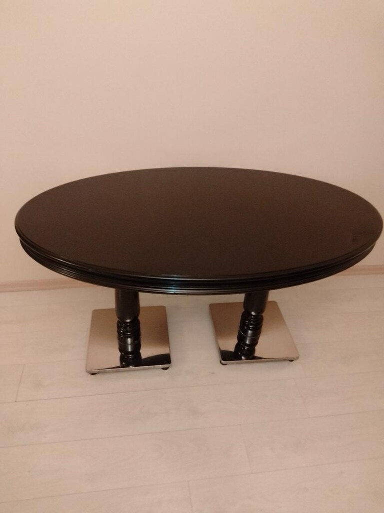 Siyah Ahşap Oval Masa Ve 2 Kadife Koltuk Lüx Masa - 3